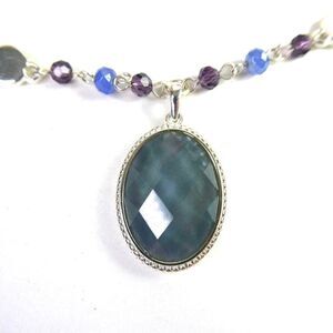 Nine West Blue Grey Purple Silver Tone Beaded Plus Size Friendly Necklace Dangle